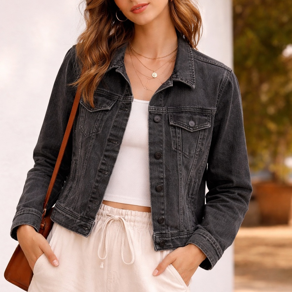 Old‎ Navy Charcoal Black Denim Jacket M